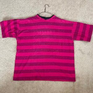 Vintage SPEEDO Tee: Fuchsia & black  horizontal stripe
